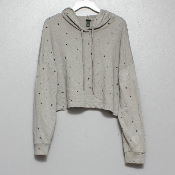 Wild fable gray black star print crop hoodie sweatshirt - Picture 1 of 6